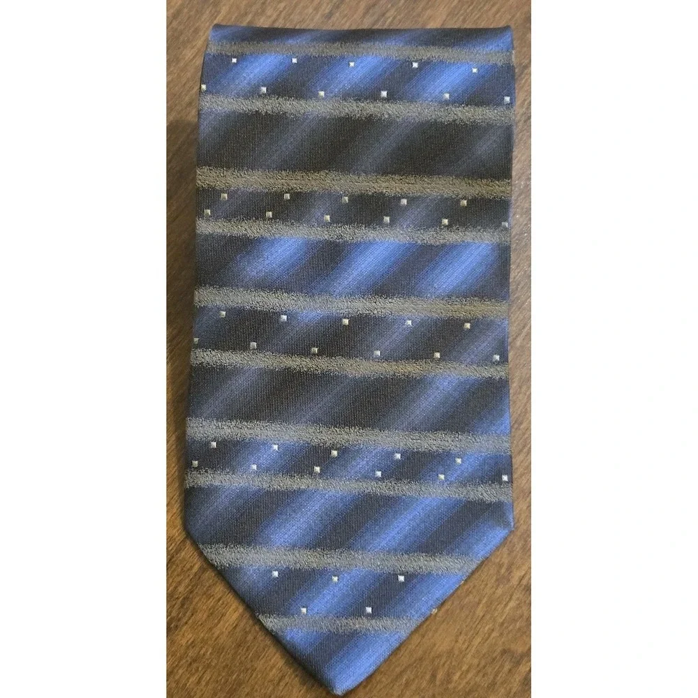 Bachrach Shimmery Blue Gray Striped Dotted 100% Silk Men's Necktie 60
